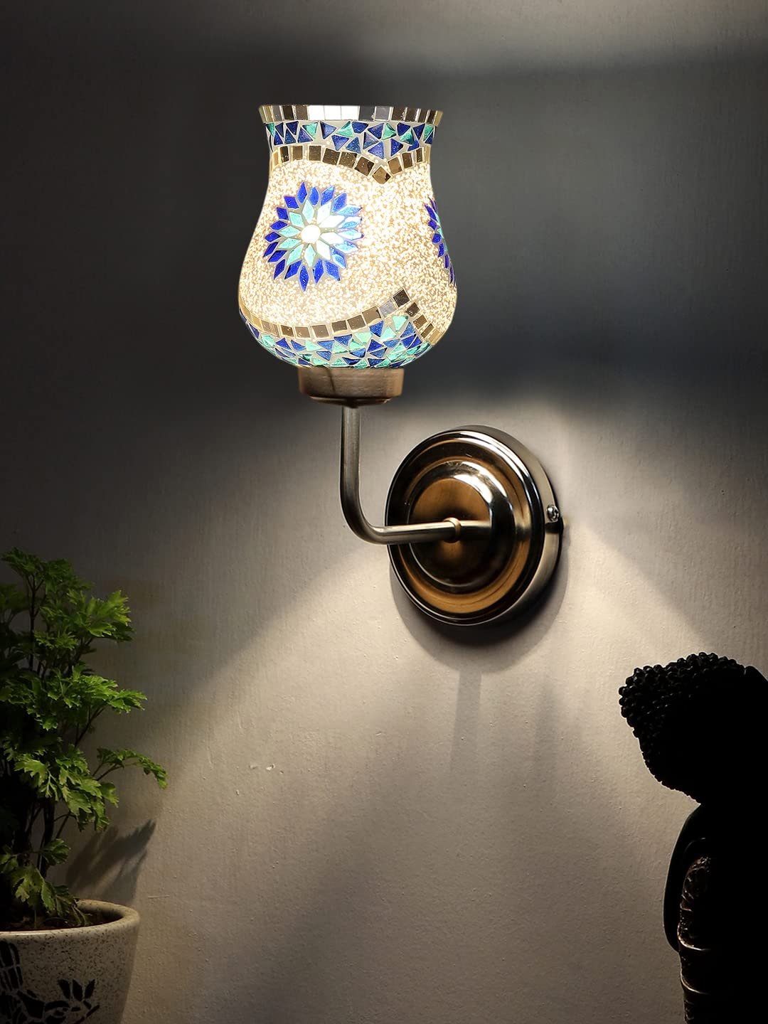 Multicolor Wall Lamp | Elegant Mosaic Glass & Wood Design | Stylish Ambient Light for Home, Office, Living Room, Bedroom, Hallway | Modern Decorative Wall Sconce - Model DGJ45