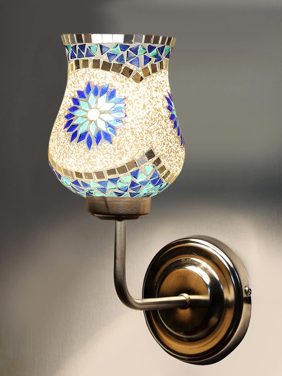 Multicolor Wall Lamp | Elegant Mosaic Glass & Wood Design | Stylish Ambient Light for Home, Office, Living Room, Bedroom, Hallway | Modern Decorative Wall Sconce - Model DGJ45