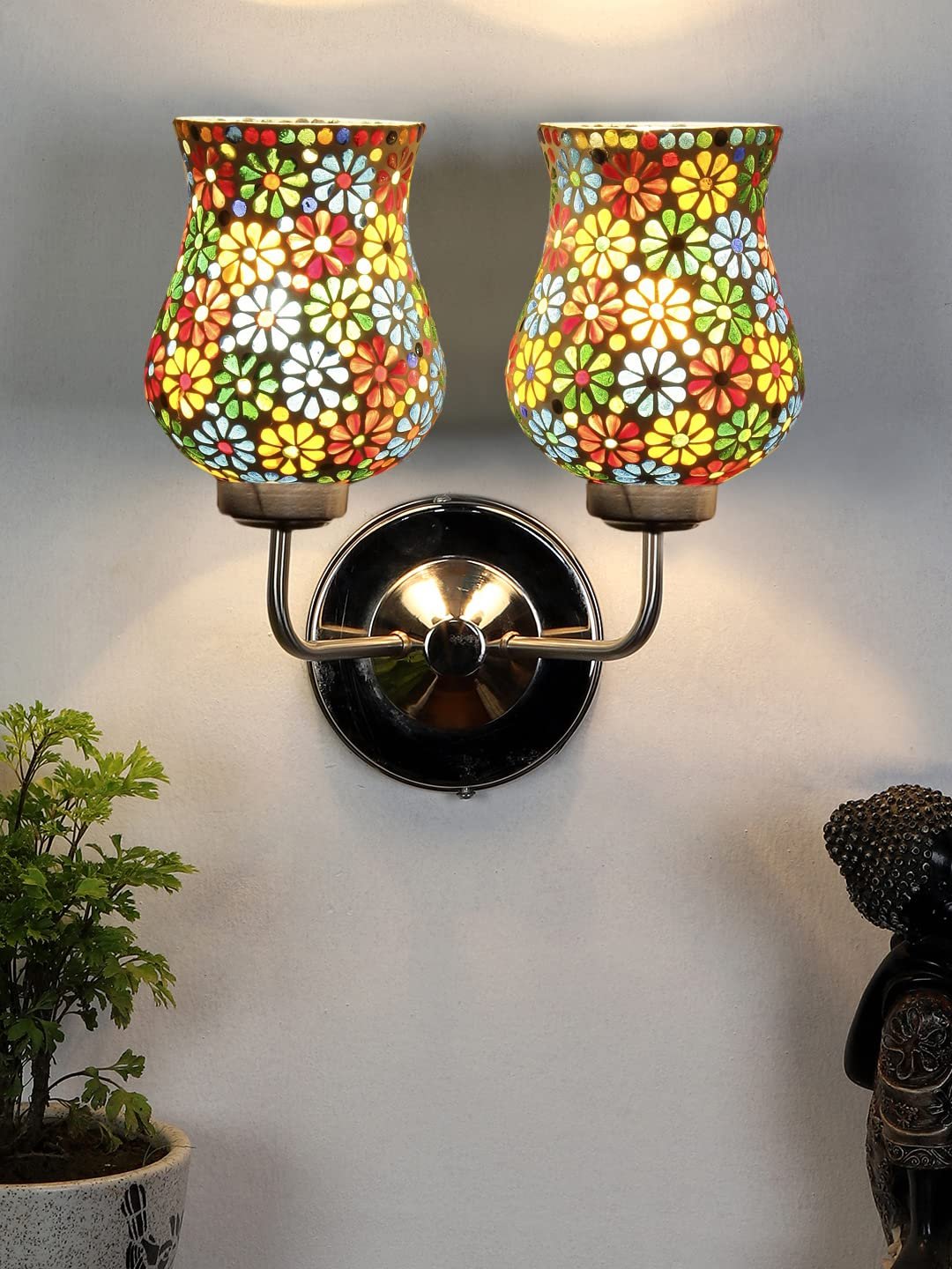 Multicolor Wall Lamp | Elegant Mosaic Glass & Wood Design | Stylish Ambient Light for Home, Office, Living Room, Bedroom, Hallway | Modern Decorative Wall Sconce - Model DGJ49