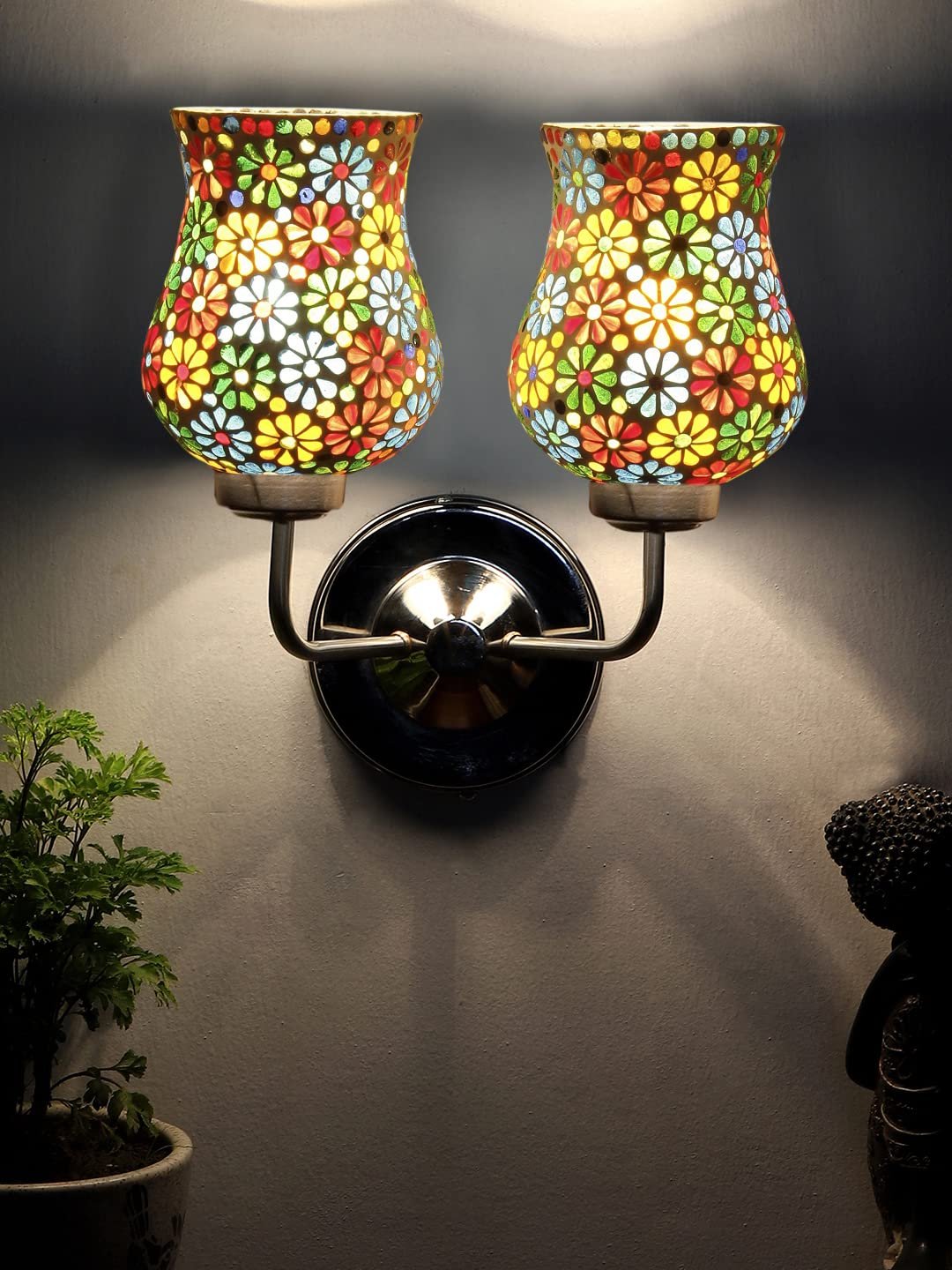 Multicolor Wall Lamp | Elegant Mosaic Glass & Wood Design | Stylish Ambient Light for Home, Office, Living Room, Bedroom, Hallway | Modern Decorative Wall Sconce - Model DGJ49