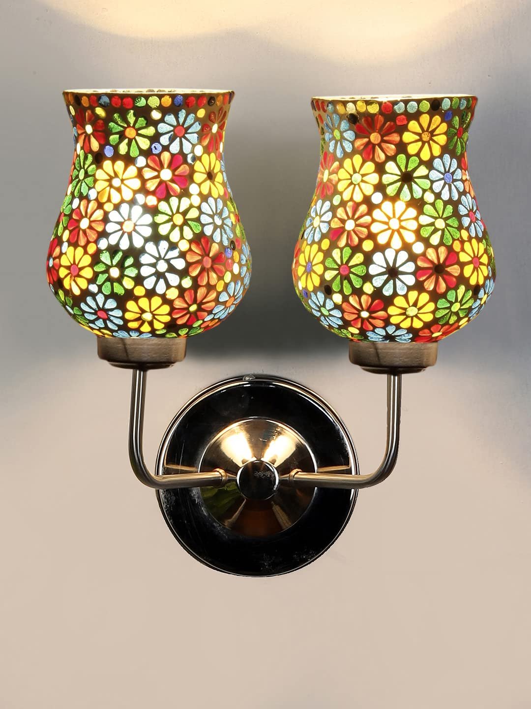 Multicolor Wall Lamp | Elegant Mosaic Glass & Wood Design | Stylish Ambient Light for Home, Office, Living Room, Bedroom, Hallway | Modern Decorative Wall Sconce - Model DGJ49