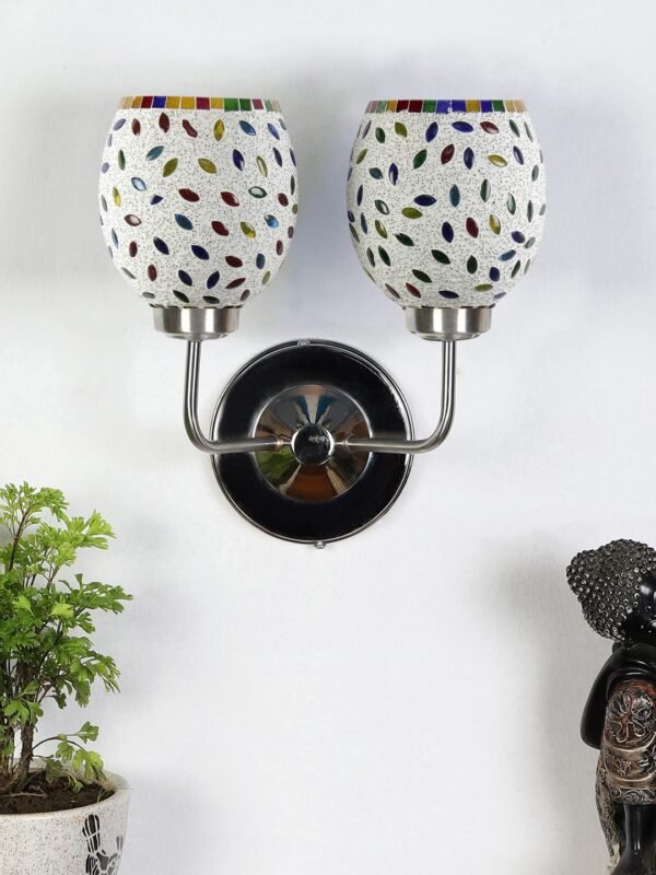 Multicolor Wall Lamp | Elegant Mosaic Glass & Wood Design | Stylish Ambient Light for Home, Office, Living Room, Bedroom, Hallway | Modern Decorative Wall Sconce – Model DGJ51