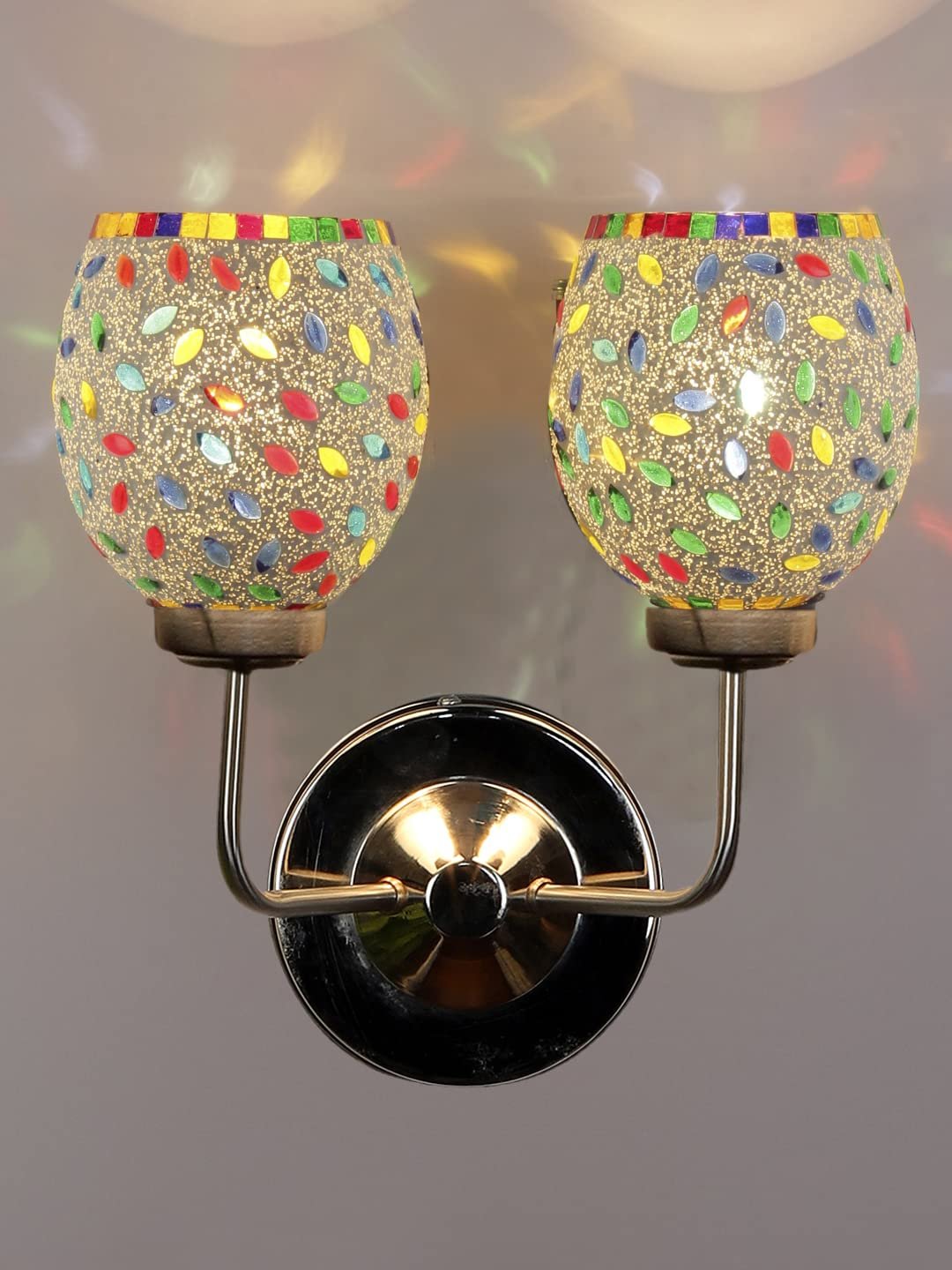 Multicolor Wall Lamp | Elegant Mosaic Glass & Wood Design | Stylish Ambient Light for Home, Office, Living Room, Bedroom, Hallway | Modern Decorative Wall Sconce - Model DGJ51