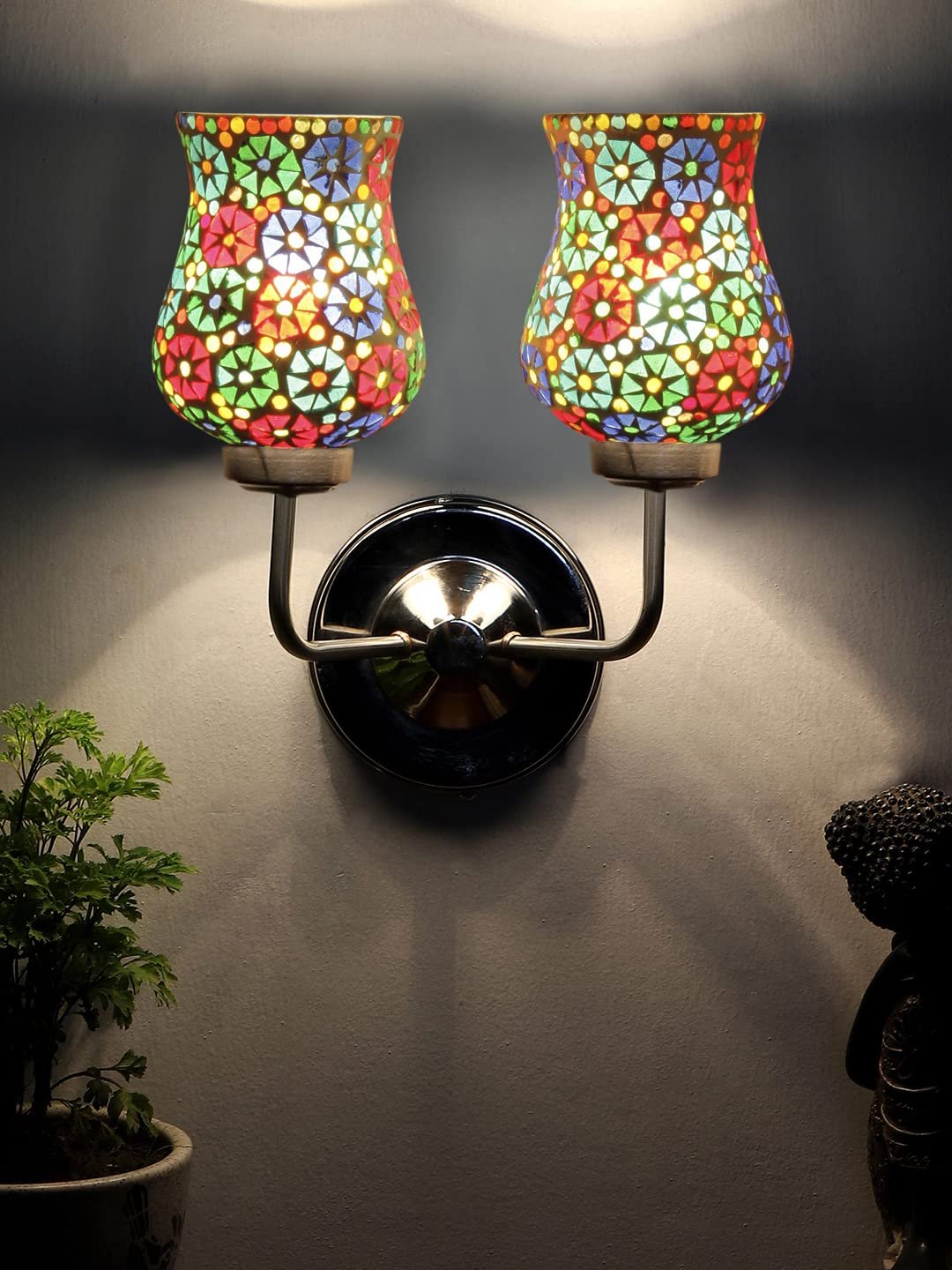 Multicolor Wall Lamp | Elegant Mosaic Glass & Wood Design | Stylish Ambient Light for Home, Office, Living Room, Bedroom, Hallway | Modern Decorative Wall Sconce - Model DGJ56