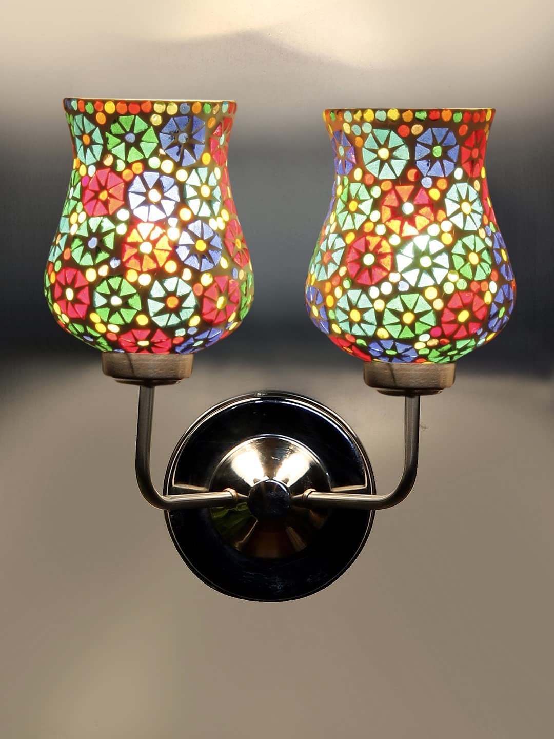 Multicolor Wall Lamp | Elegant Mosaic Glass & Wood Design | Stylish Ambient Light for Home, Office, Living Room, Bedroom, Hallway | Modern Decorative Wall Sconce - Model DGJ56