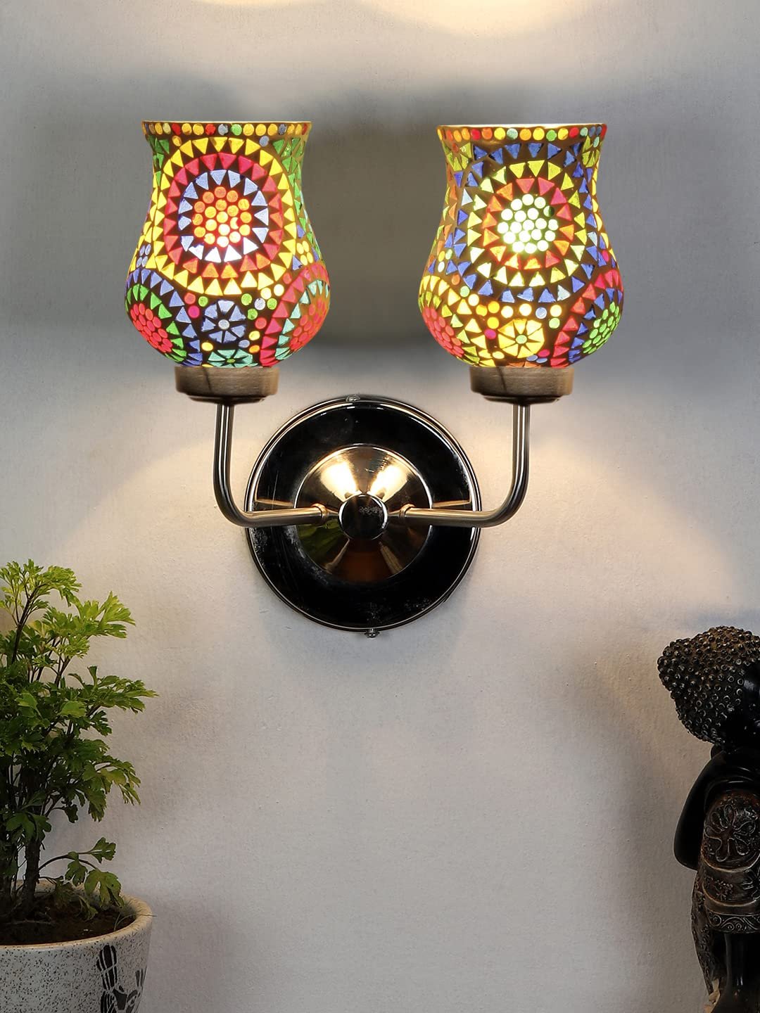 Multicolor Wall Lamp | Elegant Mosaic Glass & Wood Design | Stylish Ambient Light for Home, Office, Living Room, Bedroom, Hallway | Modern Decorative Wall Sconce - Model DGJ57