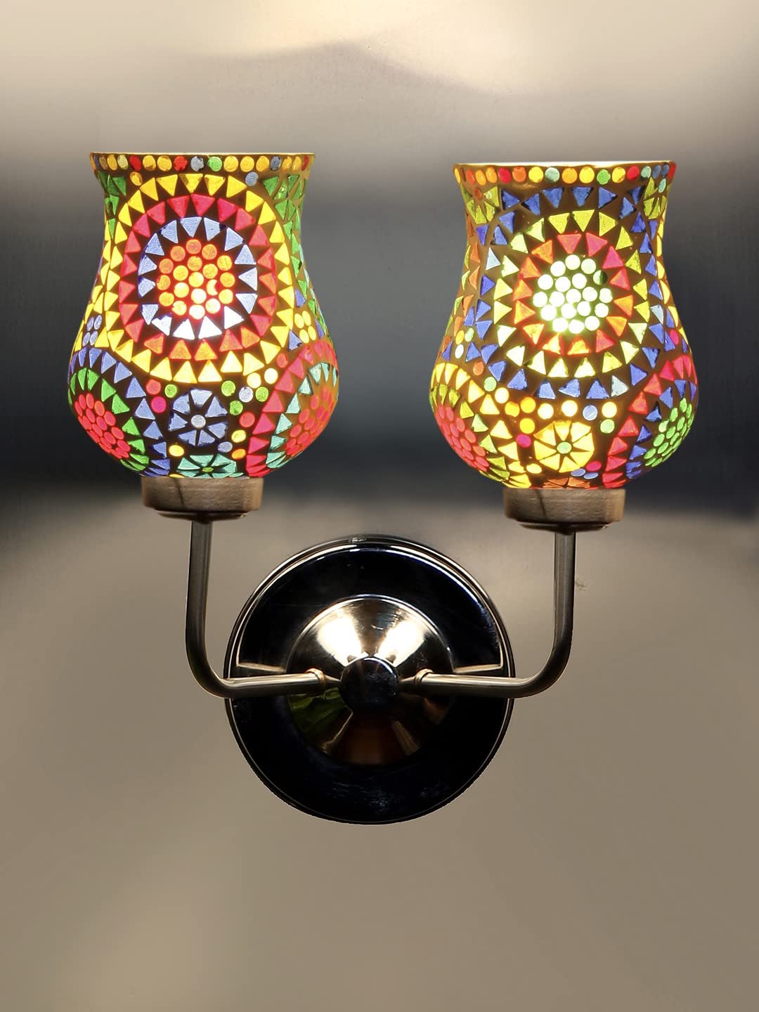 Multicolor Wall Lamp | Elegant Mosaic Glass & Wood Design | Stylish Ambient Light for Home, Office, Living Room, Bedroom, Hallway | Modern Decorative Wall Sconce - Model DGJ57