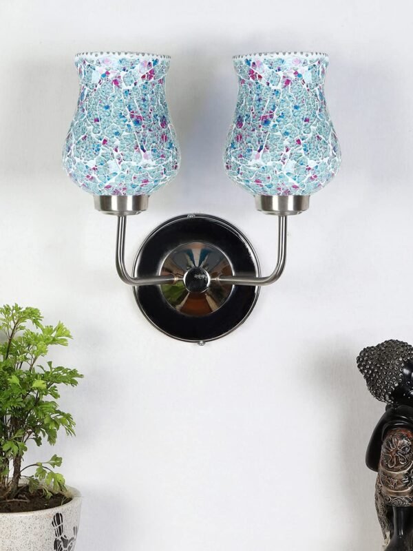 Multicolor Wall Lamp | Elegant Mosaic Glass & Wood Design | Stylish Ambient Light for Home, Office, Living Room, Bedroom, Hallway | Modern Decorative Wall Sconce – Model DGJ58