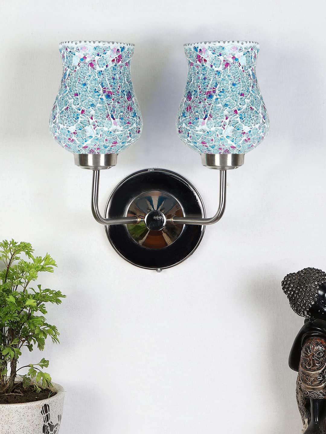 Multicolor Wall Lamp | Elegant Mosaic Glass & Wood Design | Stylish Ambient Light for Home, Office, Living Room, Bedroom, Hallway | Modern Decorative Wall Sconce - Model DGJ58