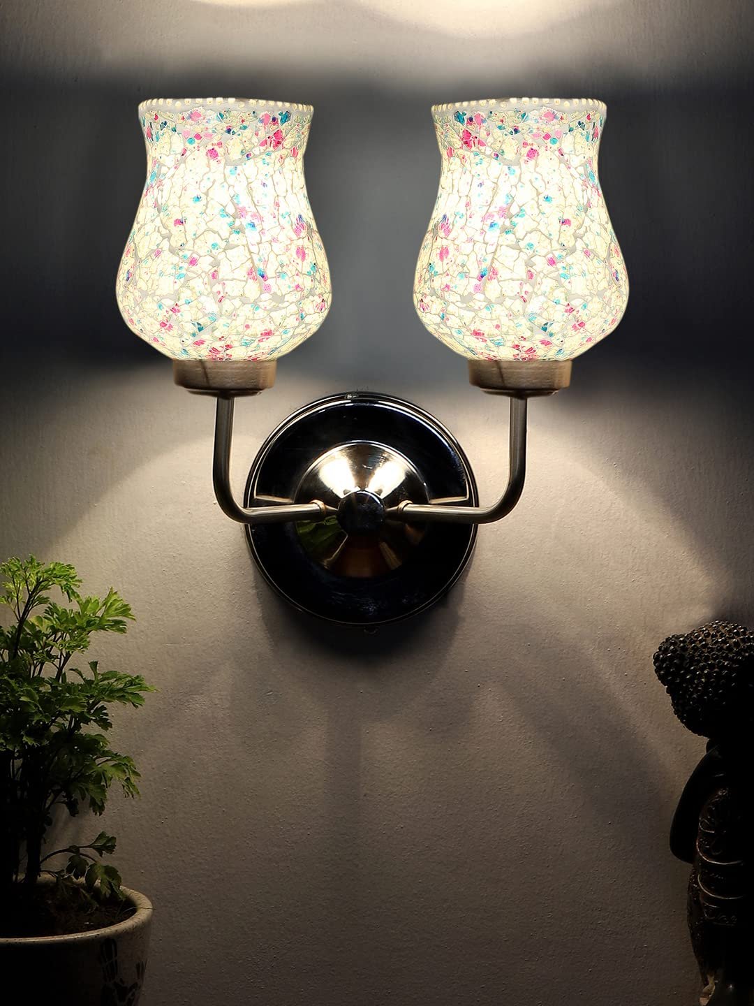 Multicolor Wall Lamp | Elegant Mosaic Glass & Wood Design | Stylish Ambient Light for Home, Office, Living Room, Bedroom, Hallway | Modern Decorative Wall Sconce - Model DGJ58