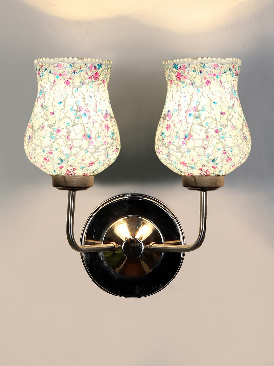 Multicolor Wall Lamp | Elegant Mosaic Glass & Wood Design | Stylish Ambient Light for Home, Office, Living Room, Bedroom, Hallway | Modern Decorative Wall Sconce - Model DGJ58