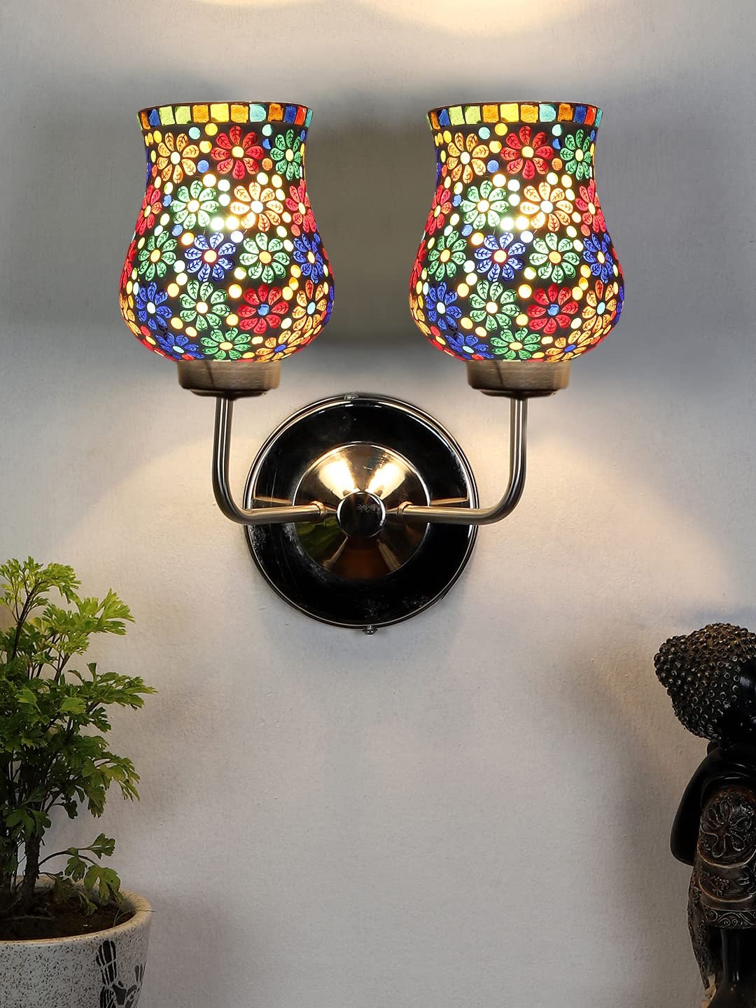 Multicolor Wall Lamp | Elegant Mosaic Glass & Wood Design | Stylish Ambient Light for Home, Office, Living Room, Bedroom, Hallway | Modern Decorative Wall Sconce - Model DGJ59