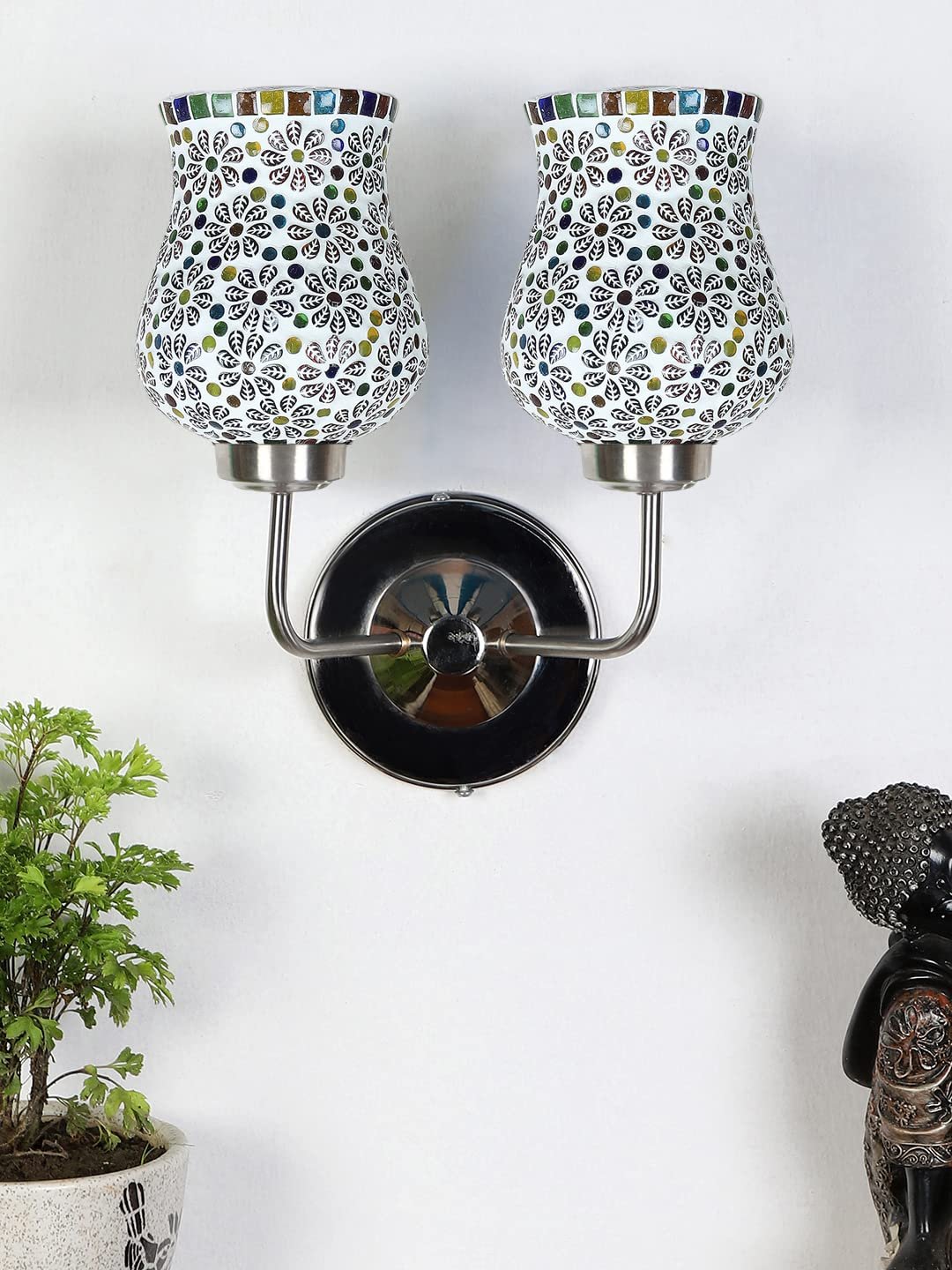 Multicolor Wall Lamp | Elegant Mosaic Glass & Wood Design | Stylish Ambient Light for Home, Office, Living Room, Bedroom, Hallway | Modern Decorative Wall Sconce - Model DGJ59