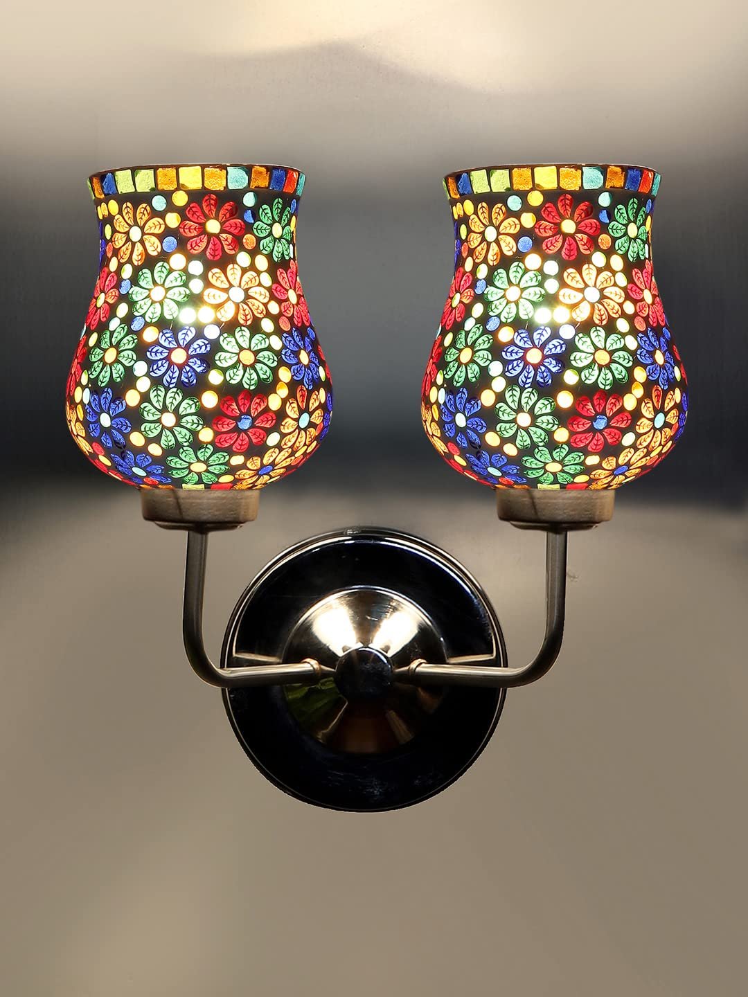 Multicolor Wall Lamp | Elegant Mosaic Glass & Wood Design | Stylish Ambient Light for Home, Office, Living Room, Bedroom, Hallway | Modern Decorative Wall Sconce - Model DGJ59