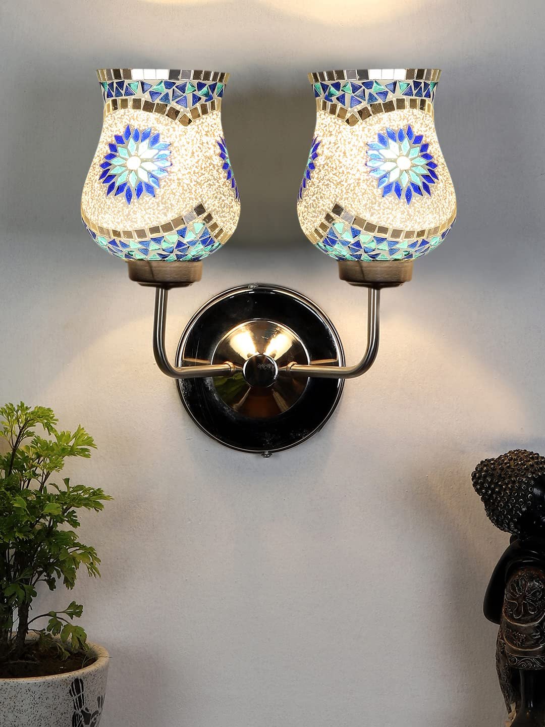 Multicolor Wall Lamp | Elegant Mosaic Glass & Wood Design | Stylish Ambient Light for Home, Office, Living Room, Bedroom, Hallway | Modern Decorative Wall Sconce - Model DGJ60
