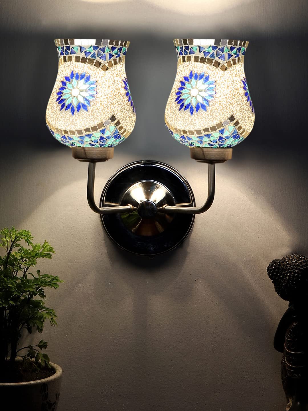Multicolor Wall Lamp | Elegant Mosaic Glass & Wood Design | Stylish Ambient Light for Home, Office, Living Room, Bedroom, Hallway | Modern Decorative Wall Sconce - Model DGJ60