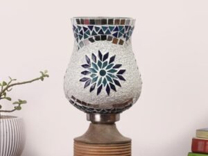 Multicolor Table Lamp | Artistic Mosaic Glass with Sturdy Wood Base | Decorative Ambient Light for Home D�cor | Perfect Blend of Modern & Traditional Style - Model DJE00
