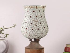 Multicolor Table Lamp | Artistic Mosaic Glass with Sturdy Wood Base | Decorative Ambient Light for Home D�cor | Perfect Blend of Modern & Traditional Style - Model DJE01