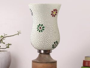 Multicolor Table Lamp | Artistic Mosaic Glass with Sturdy Wood Base | Decorative Ambient Light for Home D�cor | Perfect Blend of Modern & Traditional Style - Model DJE07