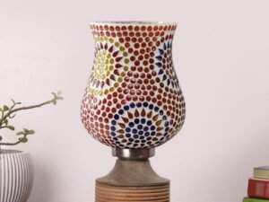 Multicolor Table Lamp | Artistic Mosaic Glass with Sturdy Wood Base | Decorative Ambient Light for Home D�cor | Perfect Blend of Modern & Traditional Style - Model DJE08