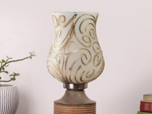 Multicolor Table Lamp | Artistic Mosaic Glass with Sturdy Wood Base | Decorative Ambient Light for Home D�cor | Perfect Blend of Modern & Traditional Style - Model DJE10