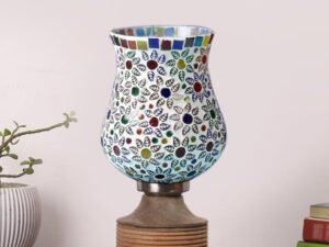 Multicolor Table Lamp | Artistic Mosaic Glass with Sturdy Wood Base | Decorative Ambient Light for Home D�cor | Perfect Blend of Modern & Traditional Style - Model DJE15