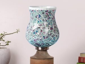 Multicolor Table Lamp | Artistic Mosaic Glass with Sturdy Wood Base | Decorative Ambient Light for Home D�cor | Perfect Blend of Modern & Traditional Style - Model DJE16