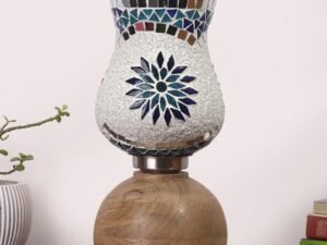 Multicolor Table Lamp | Artistic Mosaic Glass with Sturdy Wood Base | Decorative Ambient Light for Home D�cor | Perfect Blend of Modern & Traditional Style - Model DJF00