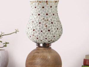 Multicolor Table Lamp | Artistic Mosaic Glass with Sturdy Wood Base | Decorative Ambient Light for Home D�cor | Perfect Blend of Modern & Traditional Style - Model DJF01