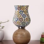 Multicolor Table Lamp | Artistic Mosaic Glass with Sturdy Wood Base | Decorative Ambient Light for Home D�cor | Perfect Blend of Modern & Traditional Style – Model DJF04