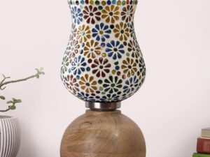Multicolor Table Lamp | Artistic Mosaic Glass with Sturdy Wood Base | Decorative Ambient Light for Home D�cor | Perfect Blend of Modern & Traditional Style - Model DJF04