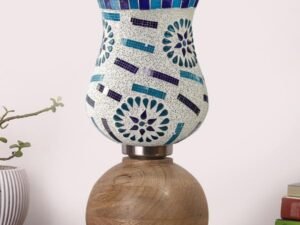 Multicolor Table Lamp | Artistic Mosaic Glass with Sturdy Wood Base | Decorative Ambient Light for Home D�cor | Perfect Blend of Modern & Traditional Style - Model DJF