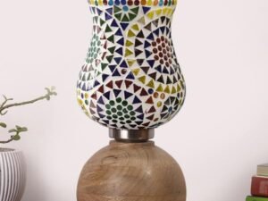 Multicolor Table Lamp | Artistic Mosaic Glass with Sturdy Wood Base | Decorative Ambient Light for Home D�cor | Perfect Blend of Modern & Traditional Style - Model DJF12
