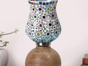 Multicolor Table Lamp | Artistic Mosaic Glass with Sturdy Wood Base | Decorative Ambient Light for Home D�cor | Perfect Blend of Modern & Traditional Style - Model DJF15