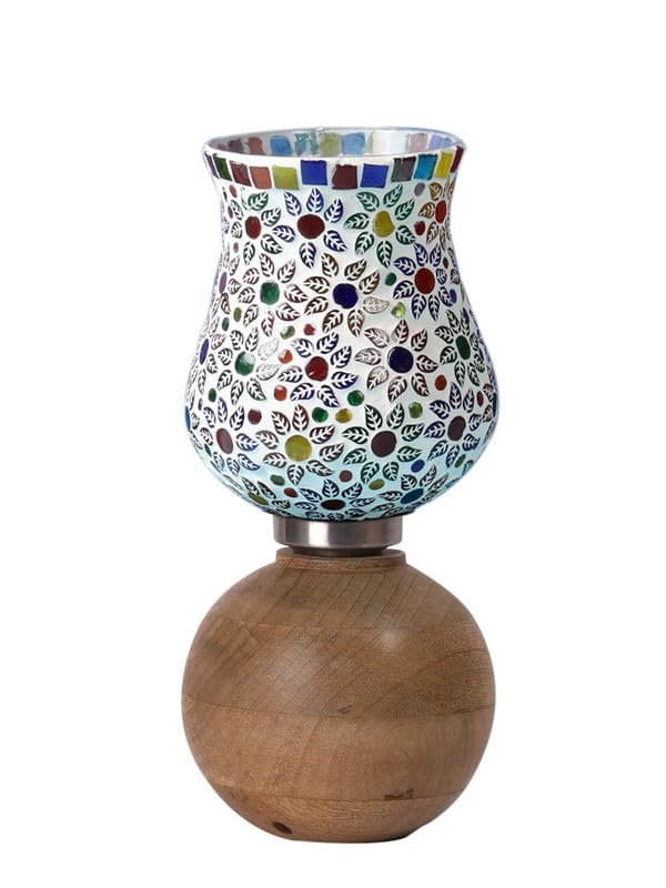 Multicolor Table Lamp | Artistic Mosaic Glass with Sturdy Wood Base | Decorative Ambient Light for Home D�cor | Perfect Blend of Modern & Traditional Style - Model DJF15