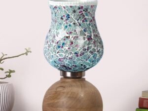 Multicolor Table Lamp | Artistic Mosaic Glass with Sturdy Wood Base | Decorative Ambient Light for Home D�cor | Perfect Blend of Modern & Traditional Style - Model DJF16