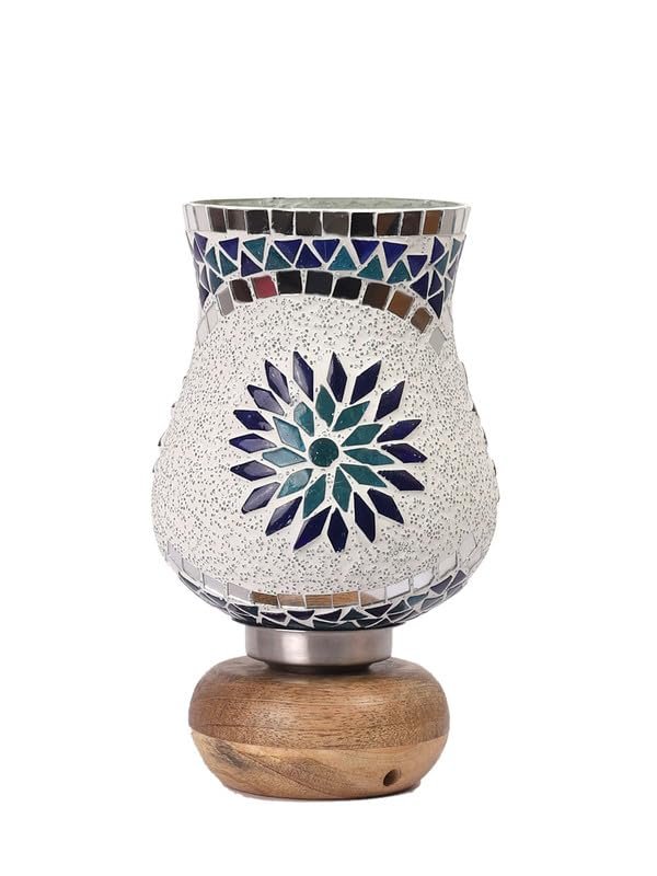 Multicolor Table Lamp | Artistic Mosaic Glass with Sturdy Wood Base | Decorative Ambient Light for Home D�cor | Perfect Blend of Modern & Traditional Style - Model DJJ00