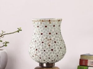 Multicolor Table Lamp | Artistic Mosaic Glass with Sturdy Wood Base | Decorative Ambient Light for Home D�cor | Perfect Blend of Modern & Traditional Style - Model DJJ01
