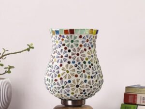 Multicolor Table Lamp | Artistic Mosaic Glass with Sturdy Wood Base | Decorative Ambient Light for Home D�cor | Perfect Blend of Modern & Traditional Style - Model DJJ02