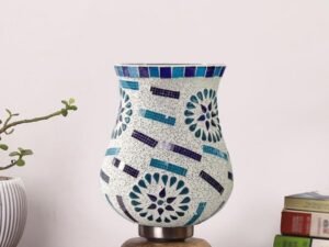 Multicolor Table Lamp | Artistic Mosaic Glass with Sturdy Wood Base | Decorative Ambient Light for Home D�cor | Perfect Blend of Modern & Traditional Style - Model DJJ