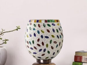 Multicolor Table Lamp | Artistic Mosaic Glass with Sturdy Wood Base | Decorative Ambient Light for Home D�cor | Perfect Blend of Modern & Traditional Style - Model DJJ06