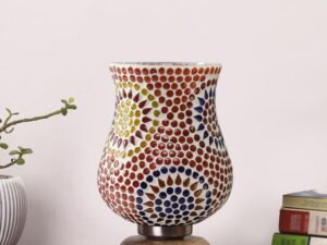 Multicolor Table Lamp | Artistic Mosaic Glass with Sturdy Wood Base | Decorative Ambient Light for Home D�cor | Perfect Blend of Modern & Traditional Style - Model DJJ08