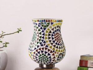 Multicolor Table Lamp | Artistic Mosaic Glass with Sturdy Wood Base | Decorative Ambient Light for Home D�cor | Perfect Blend of Modern & Traditional Style - Model DJJ12