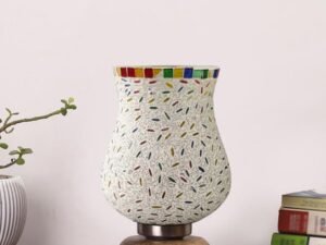 Multicolor Table Lamp | Artistic Mosaic Glass with Sturdy Wood Base | Decorative Ambient Light for Home D�cor | Perfect Blend of Modern & Traditional Style - Model DJJ13