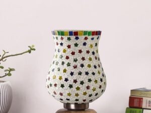 Multicolor Table Lamp | Artistic Mosaic Glass with Sturdy Wood Base | Decorative Ambient Light for Home D�cor | Perfect Blend of Modern & Traditional Style - Model DJJ14
