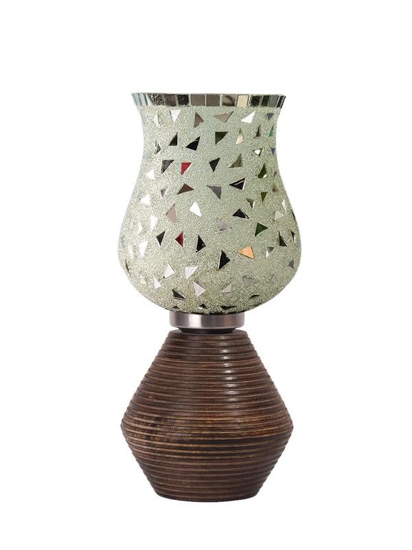 Multicolor Table Lamp | Artistic Mosaic Glass with Sturdy Wood Base | Decorative Ambient Light for Home D�cor | Perfect Blend of Modern & Traditional Style - Model DJK03