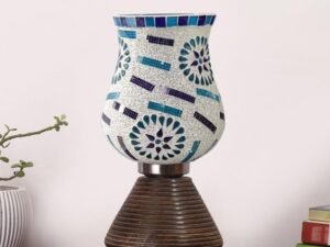 Multicolor Table Lamp | Artistic Mosaic Glass with Sturdy Wood Base | Decorative Ambient Light for Home D�cor | Perfect Blend of Modern & Traditional Style - Model DJK