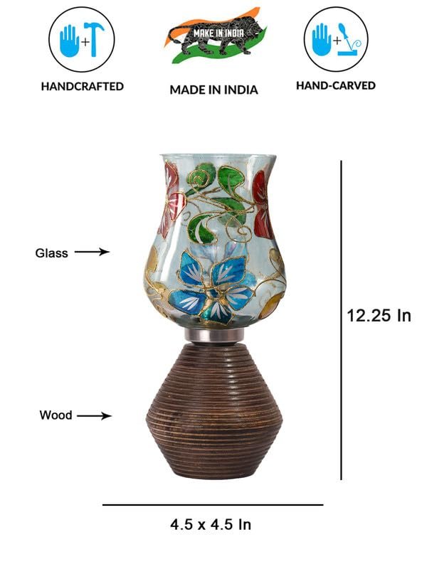 Multicolor Table Lamp | Artistic Mosaic Glass with Sturdy Wood Base | Decorative Ambient Light for Home D�cor | Perfect Blend of Modern & Traditional Style - Model DJK09