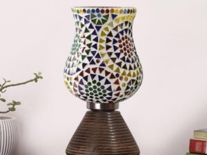 Multicolor Table Lamp | Artistic Mosaic Glass with Sturdy Wood Base | Decorative Ambient Light for Home D�cor | Perfect Blend of Modern & Traditional Style - Model DJK12