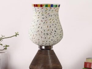 Multicolor Table Lamp | Artistic Mosaic Glass with Sturdy Wood Base | Decorative Ambient Light for Home D�cor | Perfect Blend of Modern & Traditional Style - Model DJK13